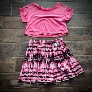 Decree tie dye pink skater skirt L and Ambiance Apparel pink cropped t shirt L